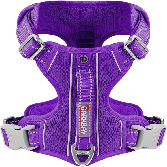 BARKBAY Dog Harness No Pull with ID Tag Pocket - Heavy Duty Reflective Easy Control for Large Dogs(Purple L)