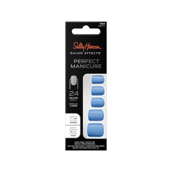 Sally Hansen - Salon Effects® Perfect Manicure™ square-shaped press-on nails - includes 24 premium fake nail, nail file, wooden stick, prep pad, adhesive tabs and nail glue