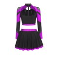 thumbnail image 4 of Aislor Womens Shiny Rhinestone Cheerleading Uniform 2 Piece Set Long Sleeve Crop Top & Skirt For Dance Purple XXL, 4 of 6