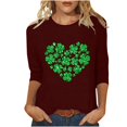 thumbnail image 2 of T-Shirt Ample à Manches Trois-Quarts et Col Rond Imprimé pour la Saint-Patrick pour Femmes, 2 of 6