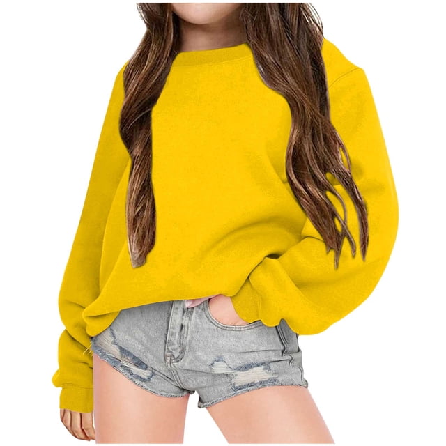 RXIRUCGD Mode Hauts à Manches Longues Décontractés pour Filles et Garçons, Jaune, Taille: 9 Ans