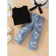thumbnail image 2 of Faithtur Kids Girls Clothes Suits Solid Color Ribbed Sleeveless Tank Tops and Heart Print Jeans Denim Pants 2Pcs Suit, 2 of 9