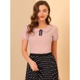 thumbnail image 3 of INSPIRE CHIC Women's Flat Collar Elastic Cuff Bow Decor Blouse Top, 3 of 6