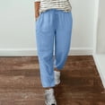 thumbnail image 2 of Yuyuzo Womens Cotton Linen Pants Drawstring High Waisted Lounge Pants Straight Leg Cropped Trousers, 2 of 5