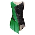 thumbnail image 3 of Yartina Children Girls Figure Skating Dance Bodysuit Color Block Ballet Leotard Dress Rhinestone Dancing Outfits Green 8, 3 of 7