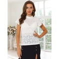 thumbnail image 2 of INSPIRE CHIC Women's Keyhole Back Top Short Sleeve Stand Collar Semi Sheer Blouse, 2 of 6
