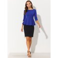 thumbnail image 3 of INSPIRE CHIC Hauts à Basque pour Femmes Manches 3/4 Enseignante Ceinturée Blouse Élégante de Travail de Bureau S Bleu, 3 of 5