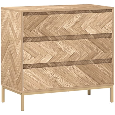 HOMCOM Chest of Drawers, Chevron 3 Drawer Dresser for Hallway, Nature Wood