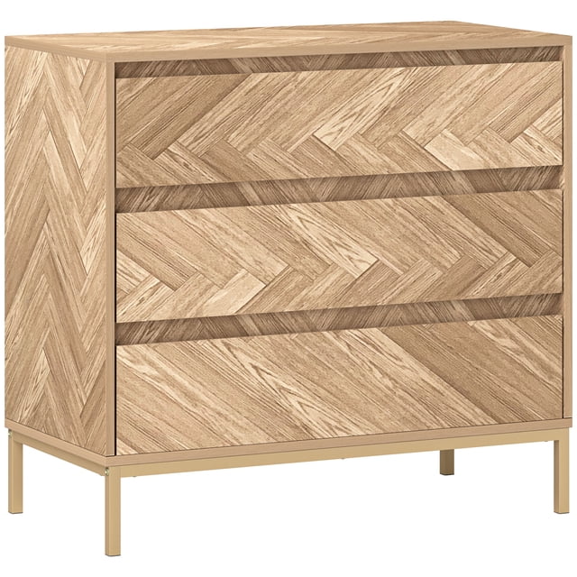 HOMCOM Commode, Commode à 3 Tiroirs à Chevrons pour Couloir, Bois Naturel