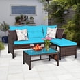 thumbnail image 1 of Costway 3PCS Patio Wicker Rattan Sofa Set Outdoor Sectional Conversation Set Turquoise, 1 of 10