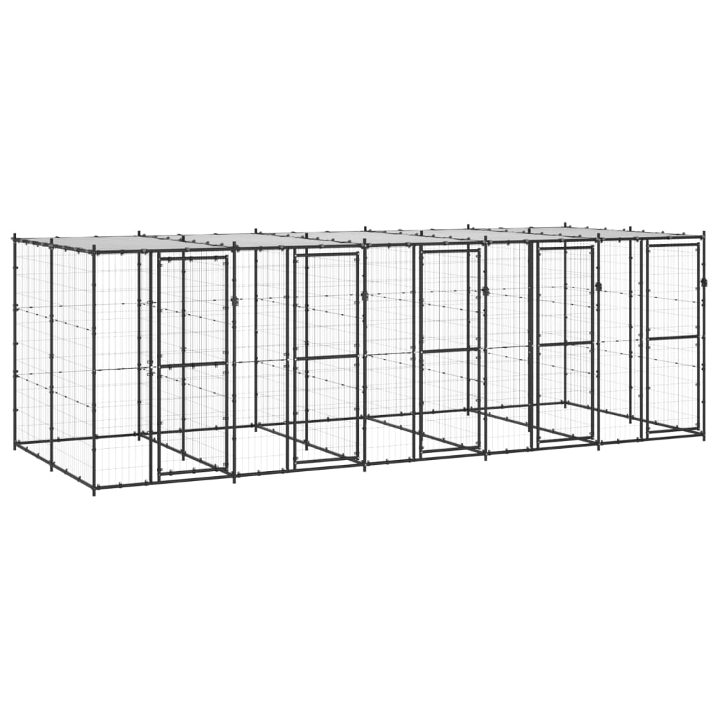 vidaXL Chenil Extérieur pour Chien en Acier avec Toit 12,1 M2