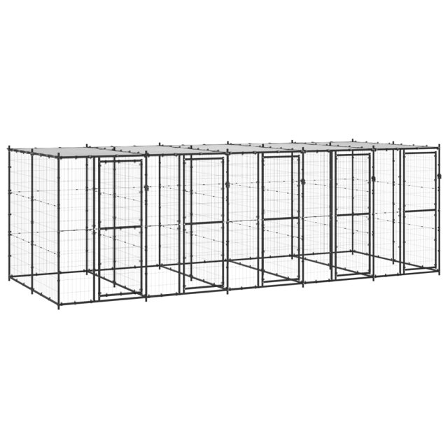 vidaXL Chenil Extérieur pour Chien en Acier avec Toit 12,1 M2