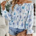 thumbnail image 3 of Ccdes Off Shoulder Top, Elegant Floral Print Blouse Loose Stylish Polyester For Office Work For Outdoor Activity, 3 of 5