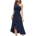 thumbnail image 1 of Robes de Cocktail Formelles pour Femmes Été Ourlet à Volants Invitée de Mariage Robes de Soirée Col Croisé Licou Asymétrique Robe de Fête Bleu Marine, TG, 1 of 7