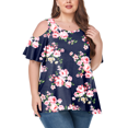thumbnail image 1 of CHUANK Women‘s Plus Size Cold Shoulder Tunic Top Summer Short Sleeve Blouse, 1 of 7