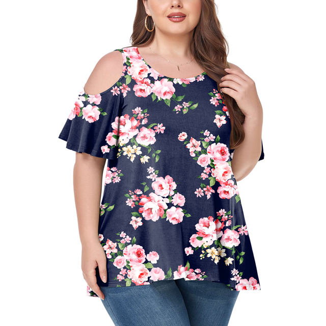 CHUANK Women‘s Plus Size Cold Shoulder Tunic Top Summer Short Sleeve Blouse