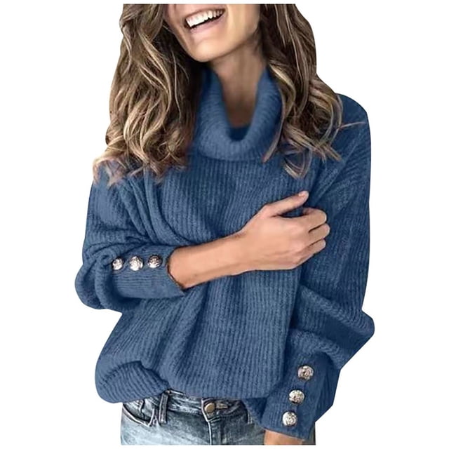 TIMIFIS Turtleneck Sweater Women Oversized Sweaters Fall Long Sleeve Spilt Hem Tunic Pullover Sweater Knit Tops Ribbed Knit Pullover Sweater Jumper Tops OuterwearFall/Winter