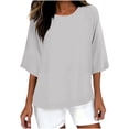 thumbnail image 3 of QATAINLAV Rabais de 50 pour Cent Aujourd'hui, Chemises à Manches 3/4 pour Femmes 2025 Blouses d'Été Décontractées Coupe Ample Grande Taille Hauts à Col Rond Chandail Uni Gris TTTTG, 3 of 5