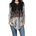 thumbnail image 3 of Chemise pour Femmes T-shirt Imprimé Bohème Col Rond Chemise à Col Rond, Noir, M, 3 of 5