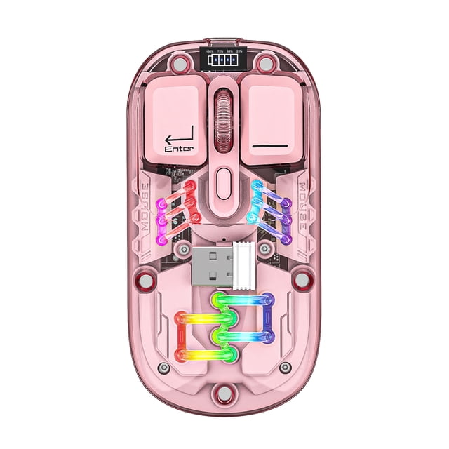 Graflsoa Souris Sans Fil Transparente à Double Mode H118 avec Éclairage RVB, 2,4 G+Bluetooth, 1600 Dpi Réglable, Couverture Magnétique, Charge USB‐C, Batterie 400 mAh, Clics Silencieux, Multiples Options de Couleur