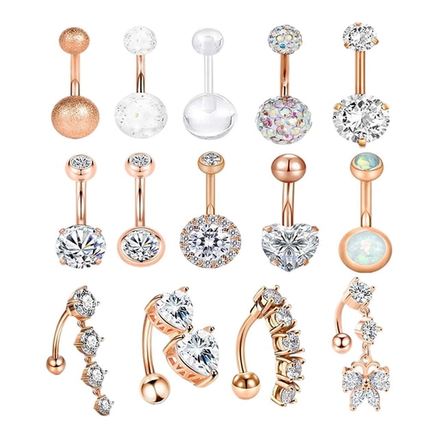 Belly Button Rings ,14 Gauge Stainless Steel Dangle Barbells Body Jewelry Dangle for Women Teen Girls Rose