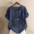thumbnail image 2 of QATAINLAV T-Shirts à Manches Courtes pour Femmes Mode T-Shirts à Imprimé Papillon Hauts Décontractés Coupe Ample Col Rond Blouse en Lin Tenues d'Été de Plage Rabais de 90 % Liquidation Bleu Marine TTTTG, 2 of 5