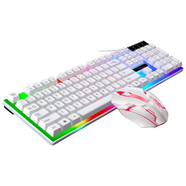 Miangastore Ensemble Clavier et Souris de Jeu Filaire Rétroéclairage Coloré Clavier et Souris pour Ordinateur Accessoires de Jeu (Blanc)