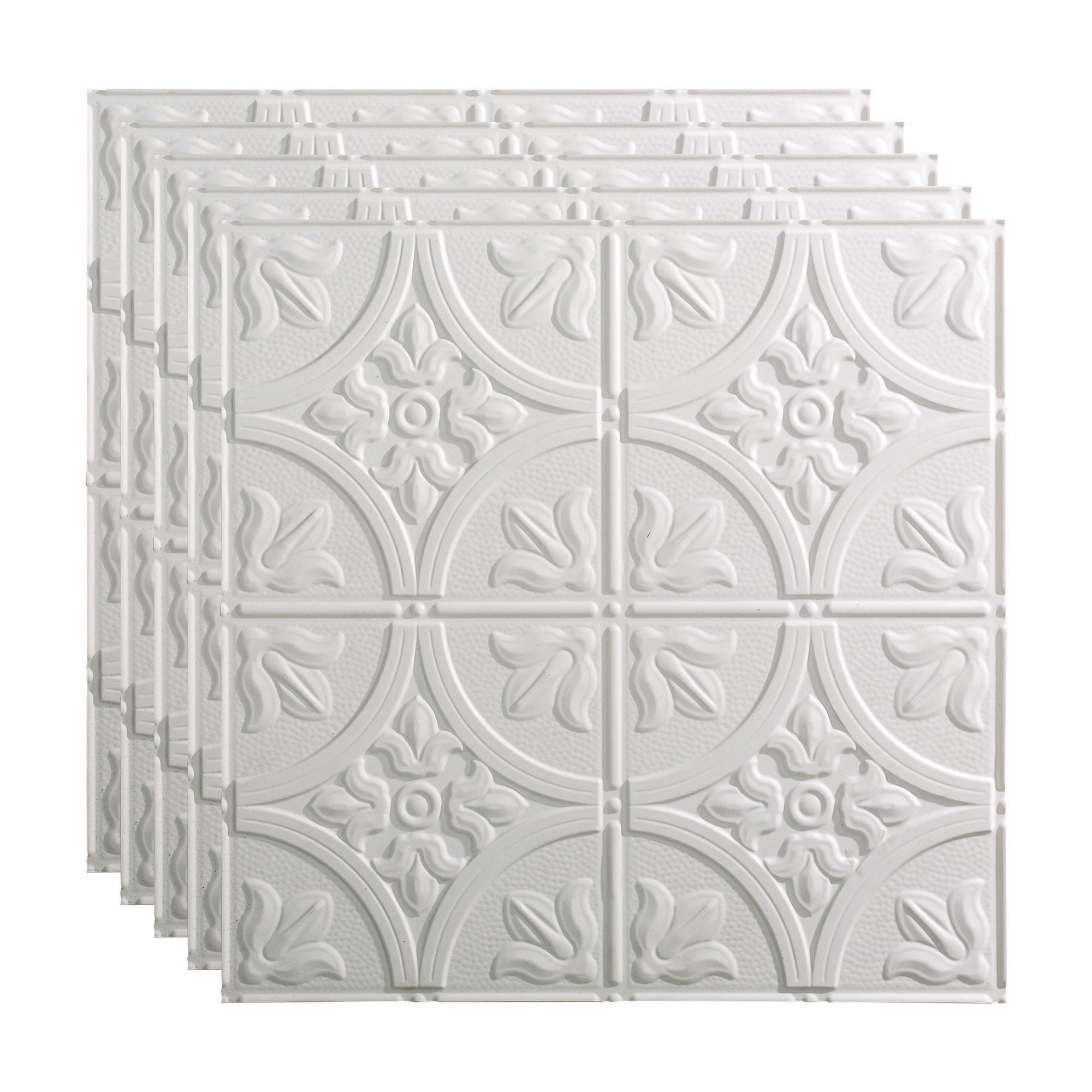 Fasade Traditionnel 2 Vinyle 2 Pi x 2 Pi Panneau de Plafond Encastré Blanc Lustré Lot de 5