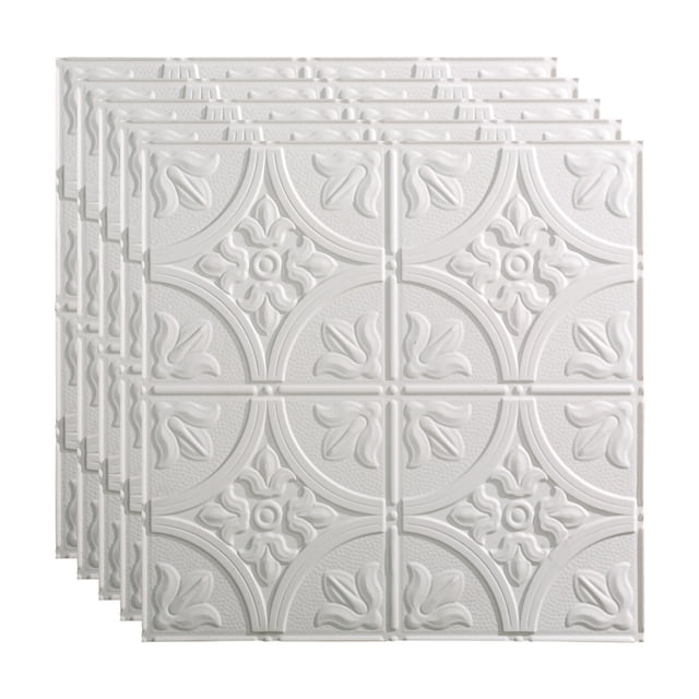 Fasade Traditional 2 Vinyl 2ft x 2ft Lay-In Ceiling Panel Gloss White 5 Pack