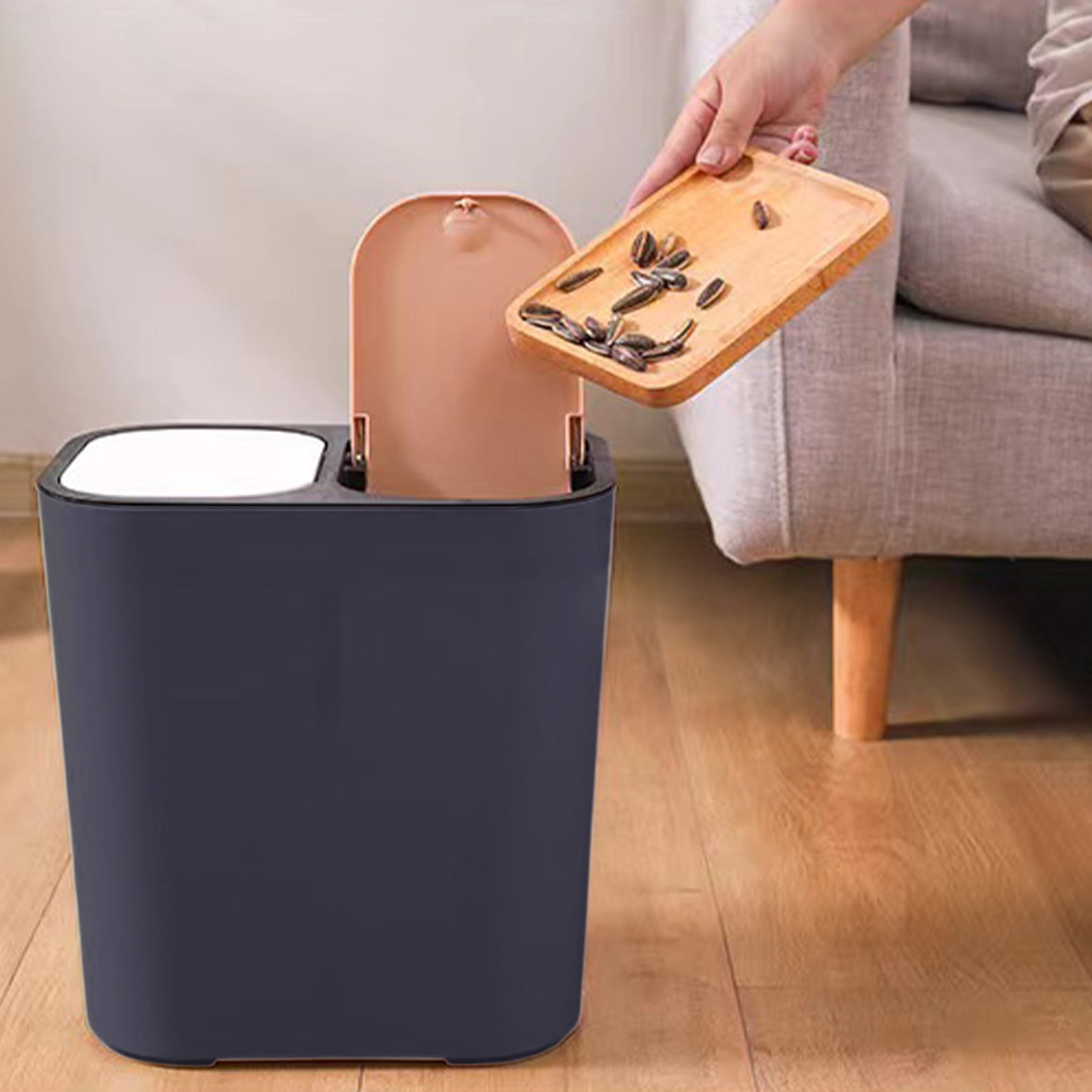 Compartment Trash Can for Kitchen Waste White Waste Container with Lid for Dry and Wet Separation Stylish Home Garbage Bin