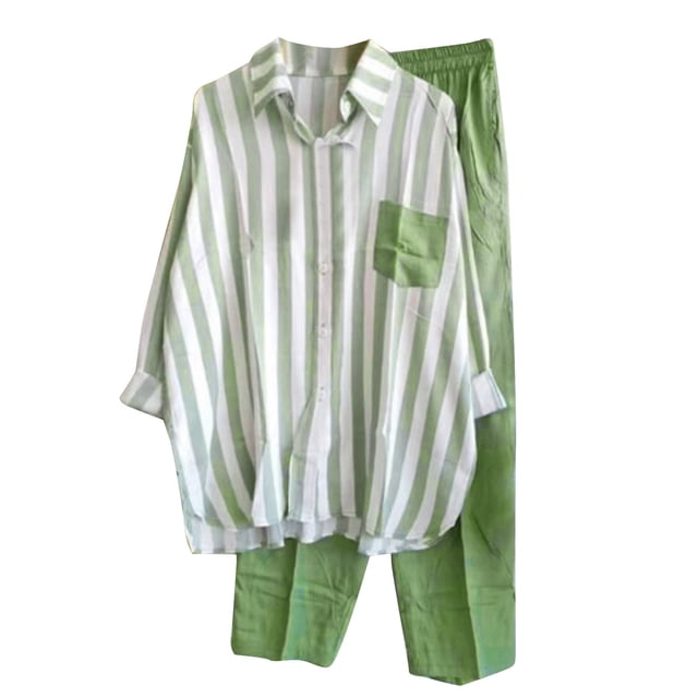 Mikilon Ensemble Élégant pour Femmes 2 Pcs Été Nouveau Cardigan à Imprimé Décontracté Costume de Mode Nouveau Cardigan Décontracté d'Été Ensemble de Mode Vert m