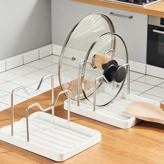 Two in One Kitchen Countertop Organizer with Stainless Steel Lid Rack and Cutlery Holder for Efficient Space Saving and Easy Cleaning