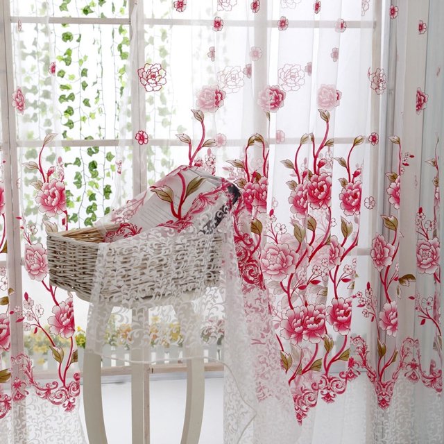 WIFKLSIIPG Cantonnière en Voile de Pivoine Voilage Tulle Habillage de Fenêtre Voile Drapé Cantonnière 1 Panneau Tissu