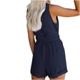 thumbnail image 3 of biudgviw Women's Plus Size Rompers Summer Casual V Neck Button down Belted Sleeveless Jumpsuits Loose Short Overalls with Pockets, 3 of 6