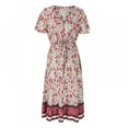 thumbnail image 2 of MesaSe Femmes Boho Floral Imprimé V Cou Wrap Robes Manches Courtes Plage Décontractée Maxi Robe Longue, 2 of 6