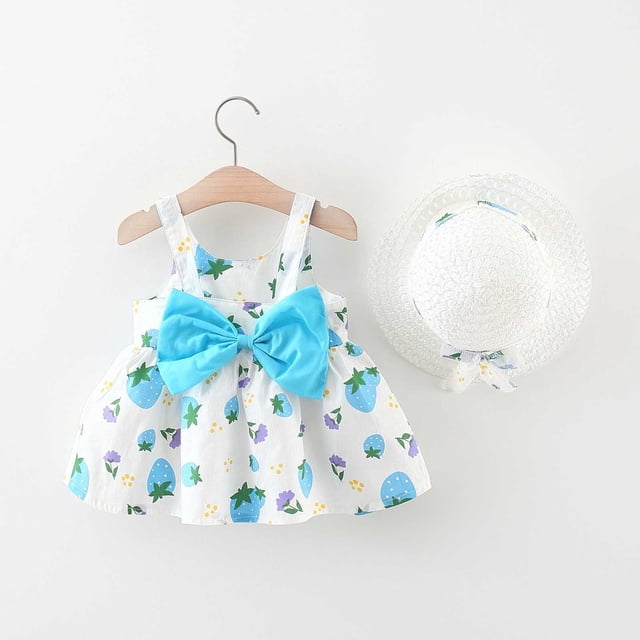 Robes pour Bébé Robe Tutu Sans Manches pour Bébé Robe d'Été pour Fille avec Chapeaux Deux Pièces Tenues pour Nourrisson 2-3 Ans