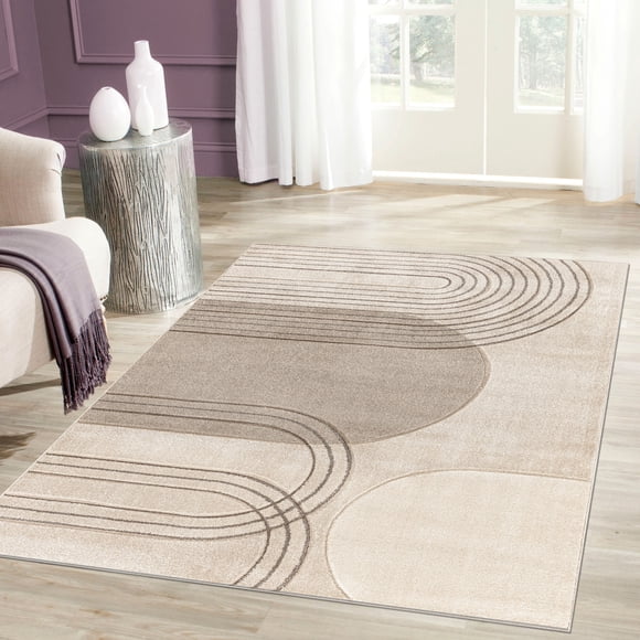 La Dole Rugs beige cream geometric arc large area rug 8x10 living room bedroom modern carpet Turkey