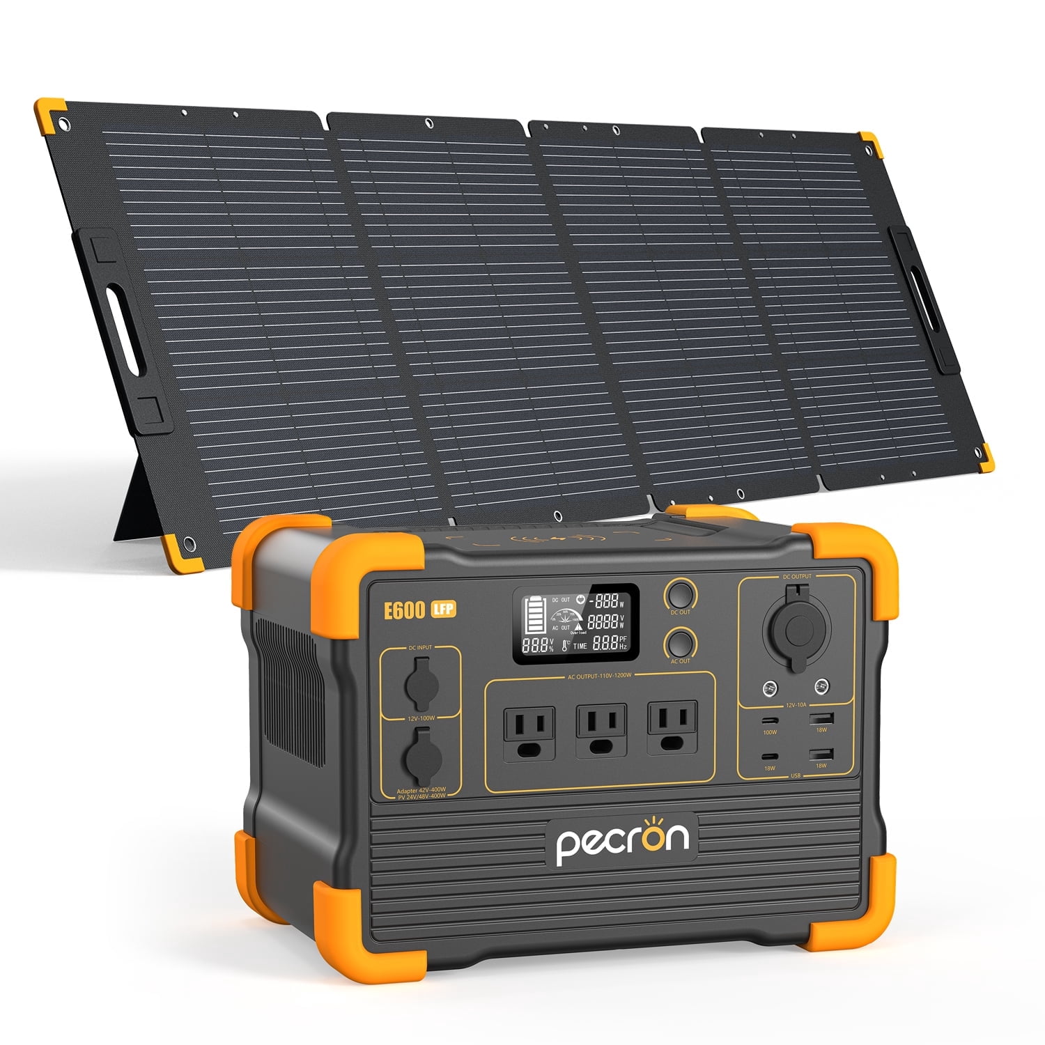PECRON E600LFP Portable Power Station 614Wh/1200w with 200W Solar Panel Kit LiFePO4 Battery for Outdoor Camping RV Travel