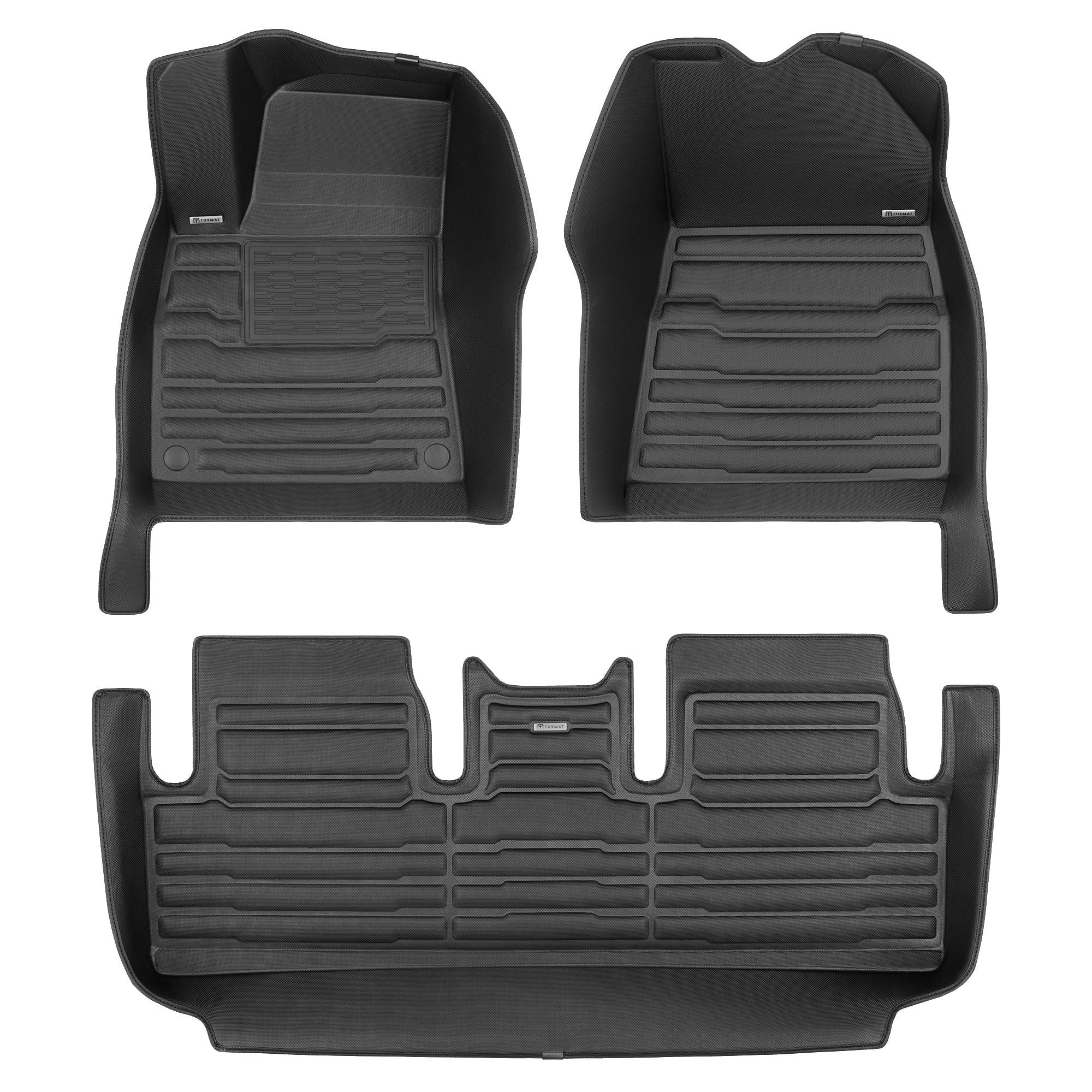 TuxMat - For Tesla Model 3 2017-2023 Models - Custom Car Mats - Maximum Coverage, All Weather, Laser Measured - This Full Set Includes 1st and 2nd Rows