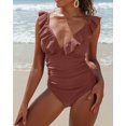 thumbnail image 3 of Maillots de Bain une Pièce à Volants pour Femmes Monokini Froncé Col en V, 3 of 7