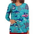 thumbnail image 1 of PVCS Women V-Neck Tops Working Uniform T Shirt Print Long Sleeve Blouse With Pockets, 1 of 6