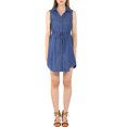 thumbnail image 1 of INSPIRE CHIC Robe-Chemise en Denim pour Femmes Sans Manches à Col, Boutonnée, avec Ceinture à la Taille, G Bleu, 1 of 7