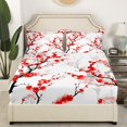 thumbnail image 3 of Erosebridal Ensembles de Draps Très Grand à Fleurs Japonaises, Draps de Lit Très Grand à Fleurs Rouges, Literie Très Grand Taille Fleurs de Cerisier, Décoration de Chambre Légère, 4 Pcs, 3 of 6
