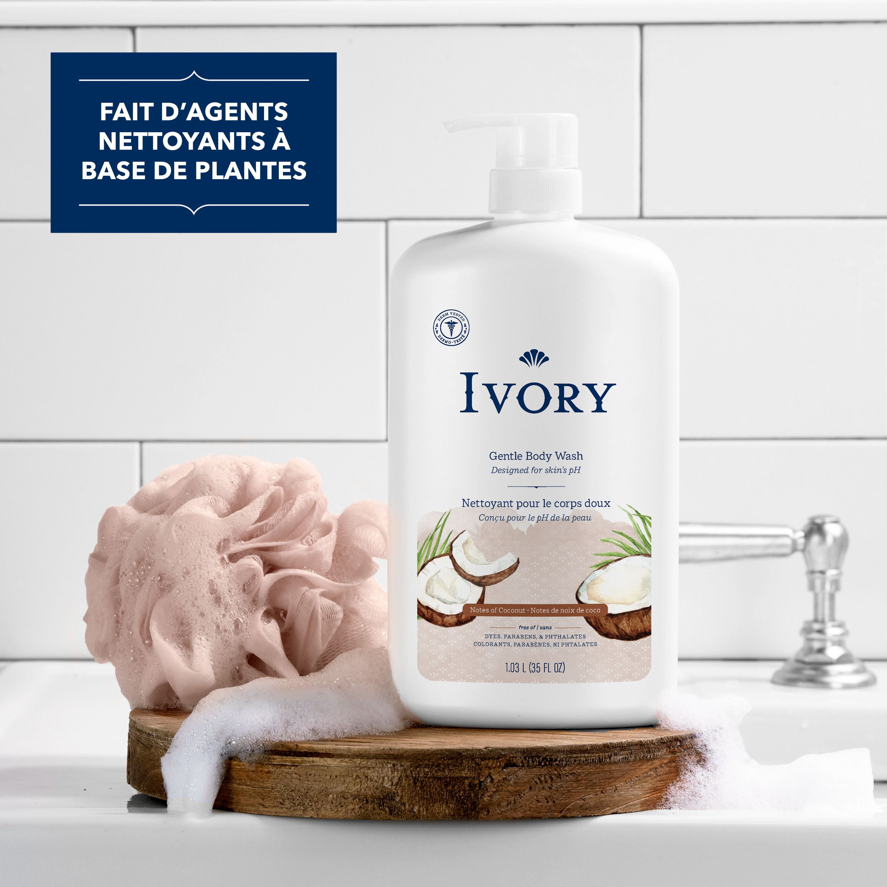 Ivory Nettoyant pour le Corps Doux et Délicat, Parfum de Noix de Coco