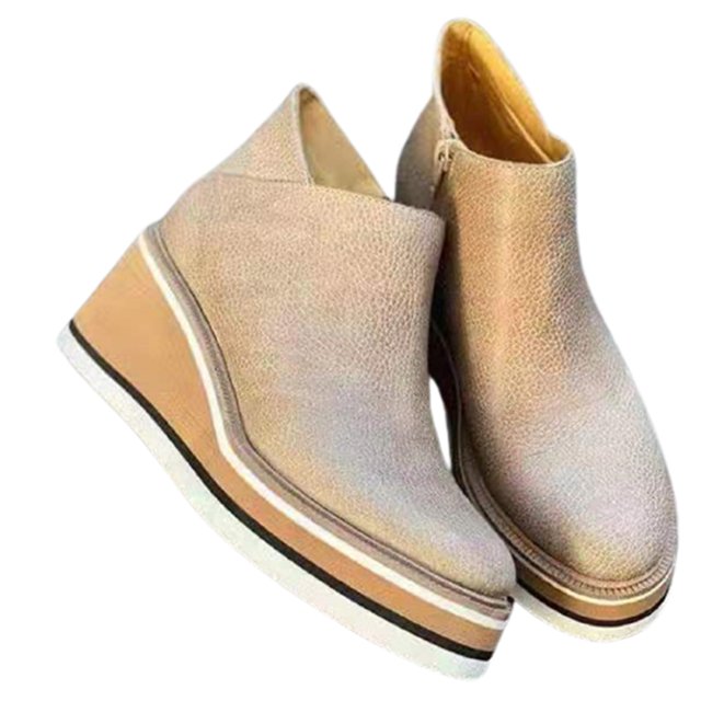 Bottines pour Femmes Couleur Unie Bout Rond Chaussures Compensées Chaussures Décontractées à la Mode