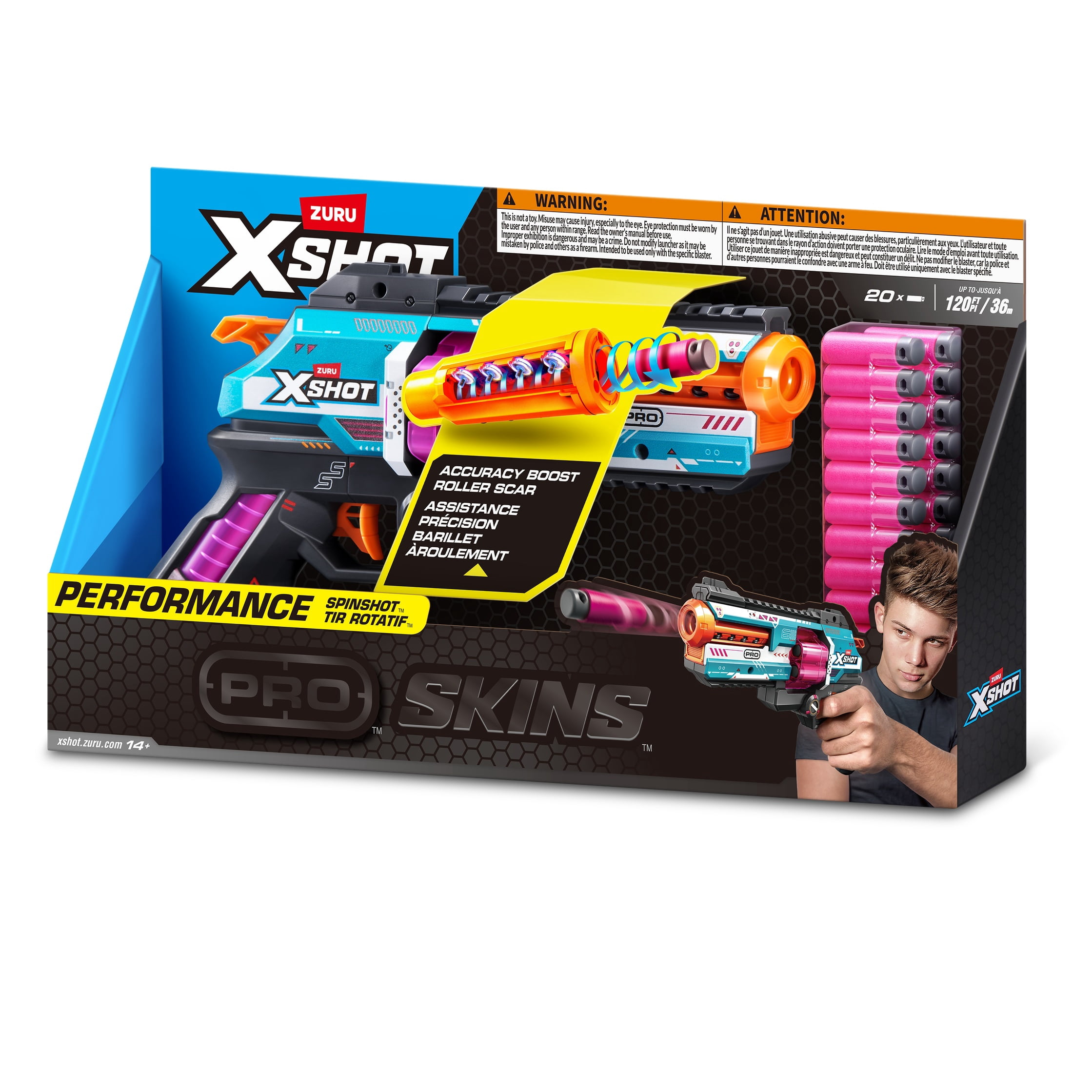 Pistolet à fléchettes à canon basculant XSHOT SKINS Pro Series de ZURU avec 20 Fléchettes à poche d'air (à partir de 14 ans)