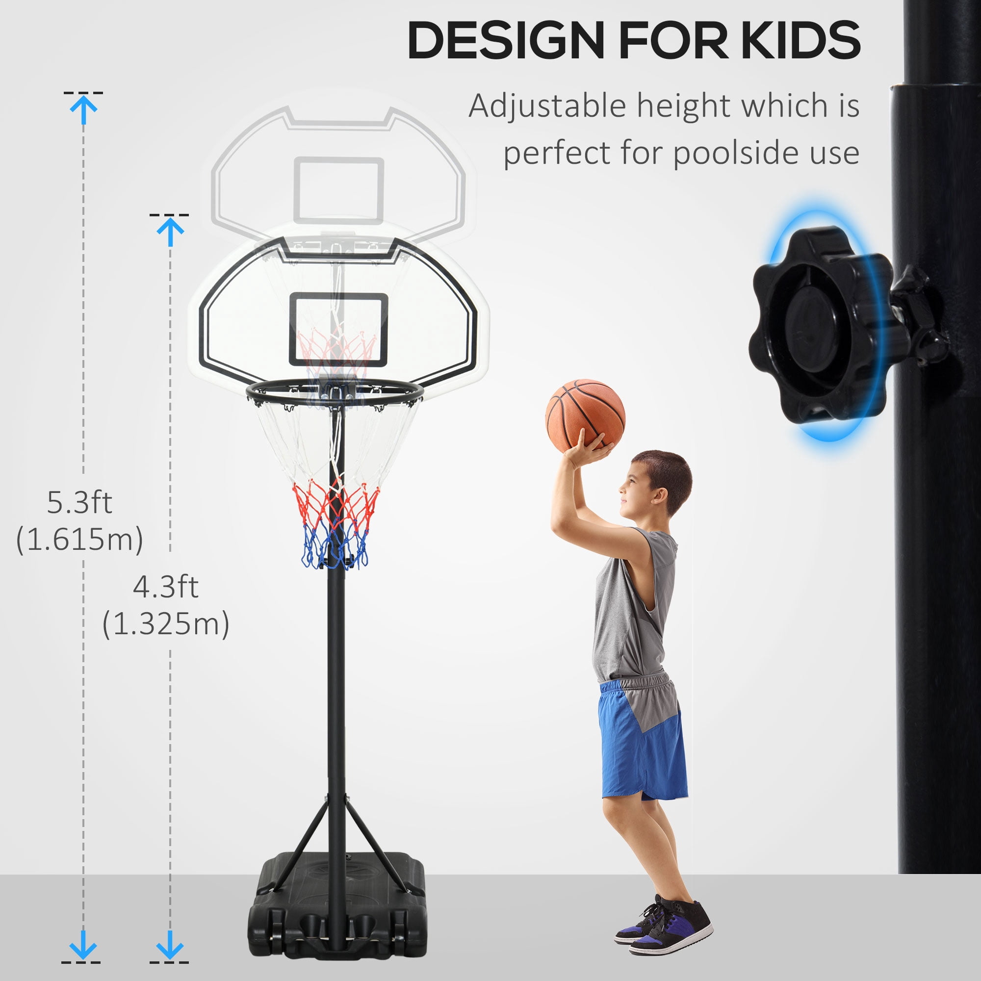 HomCom Poolside Hoop Stand with Wheels