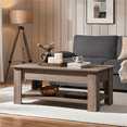 thumbnail image 3 of Fullfurnique Lift Top Coffee Table with Large Hidden Compartment and Storage Open Shelf, Gray, 3 of 9