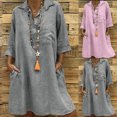 thumbnail image 1 of Gspmoly Robes d'Été pour Femmes, Robe à Revers en Coton et Lin pour Femmes de Printemps et d'Été à Boutons, Robe Chemise Décontractée avec Poches à Manches 3/4, Robe de Cocktail, Vente de Liquidation, 1 of 6
