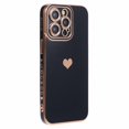 thumbnail image 3 of Pour iPhone 15 Pro Max Étui 6D Électroplaquée Cœur d'Amour Anti-Chute TPU - Noir, 3 of 5
